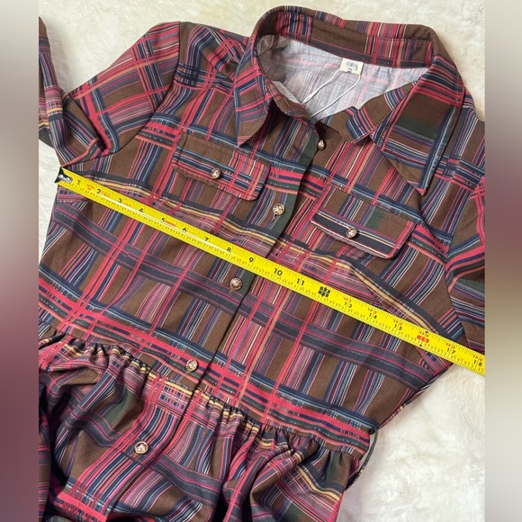 Oyrosy Retro Elegant Classy Lapel Reddish Brown Plaid Maxi Dress w/ Pockets - Picture 11 of 16